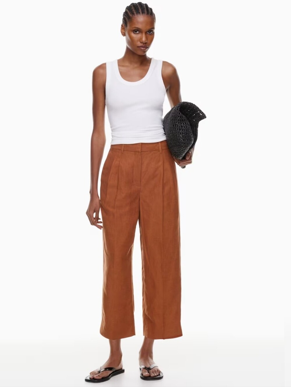 Wilfred Aritzia The Effortless Pant Cropped Cruise Linen Blend Anise Brown Sz 6
